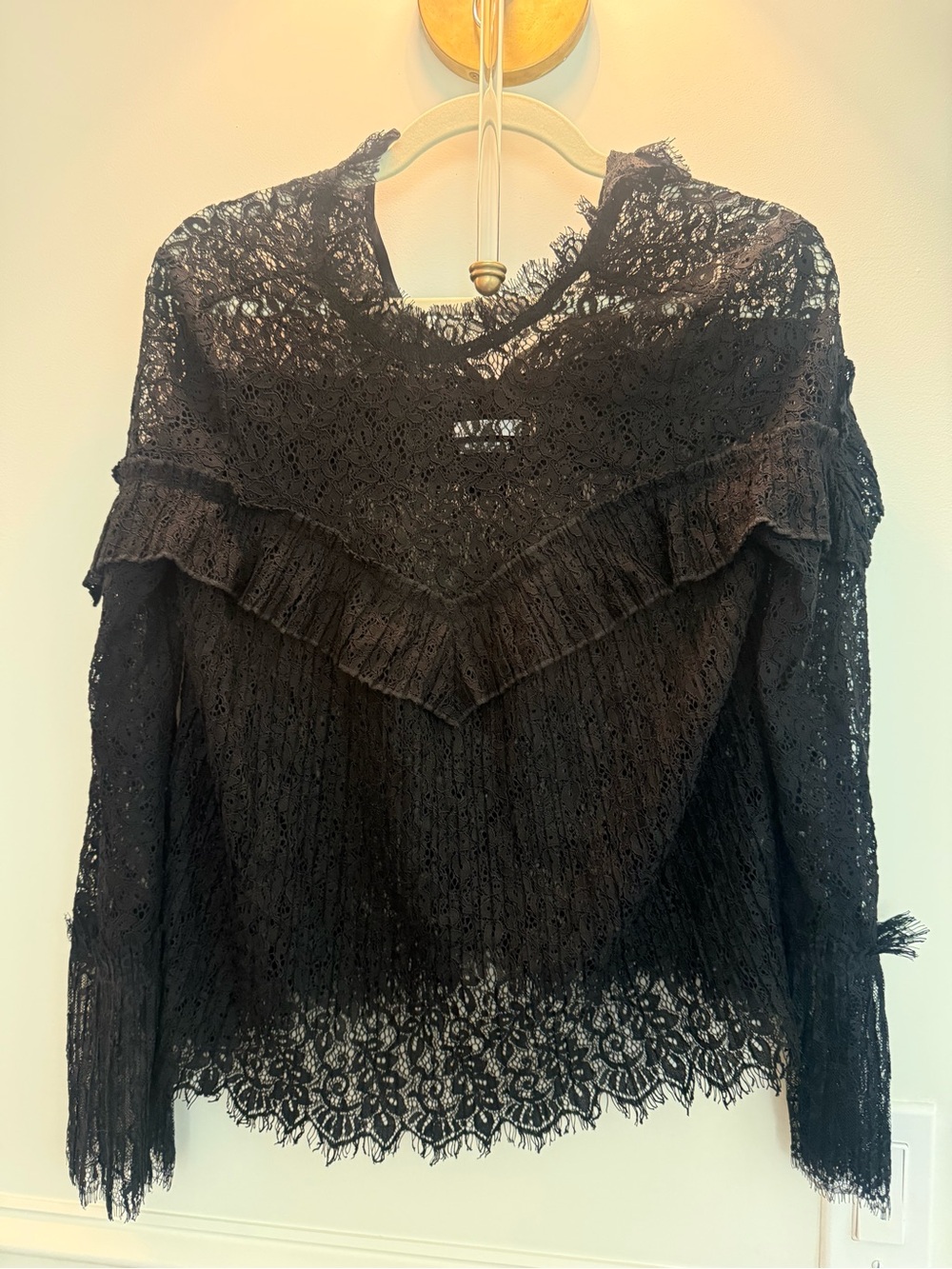 Saylor Black Lace Long-Sleeve Ruffle Top